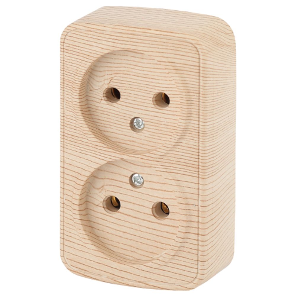 Розетка Intro Polo 3-203-11 двойная без заземления 2х2P, 16A-250В, IP20, ОУ, сосна | Intro Polo