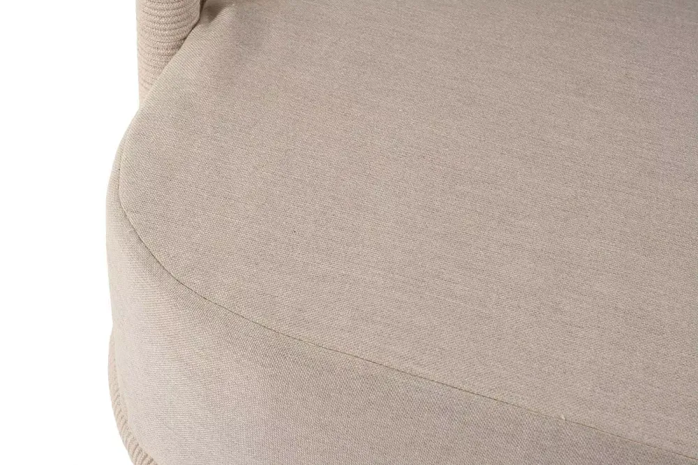 "Верона" диван 3-местный плетеный из роупа, каркас алюминий белый муар, роуп бежевый круглый, ткань бежевая 052