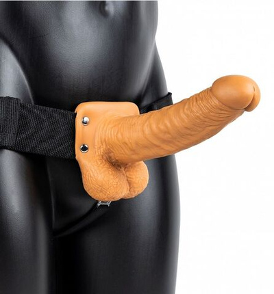 Кофейный реалистичный страпон-фаллопротез с мошонкой - 18 см. (Цвет: кофейный)