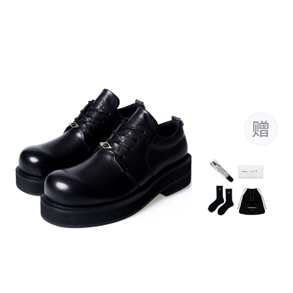 TERRA INCOGNITA Round Tip Derby Top Grain Cow Leather Men"s Casual Leather Shoes Men"s Black