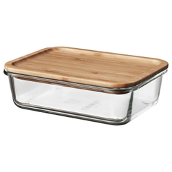 IKEA 365+ Контейнер для продуктов с крышкой, прямоугольный, стекло/бамбук, 1,0 л