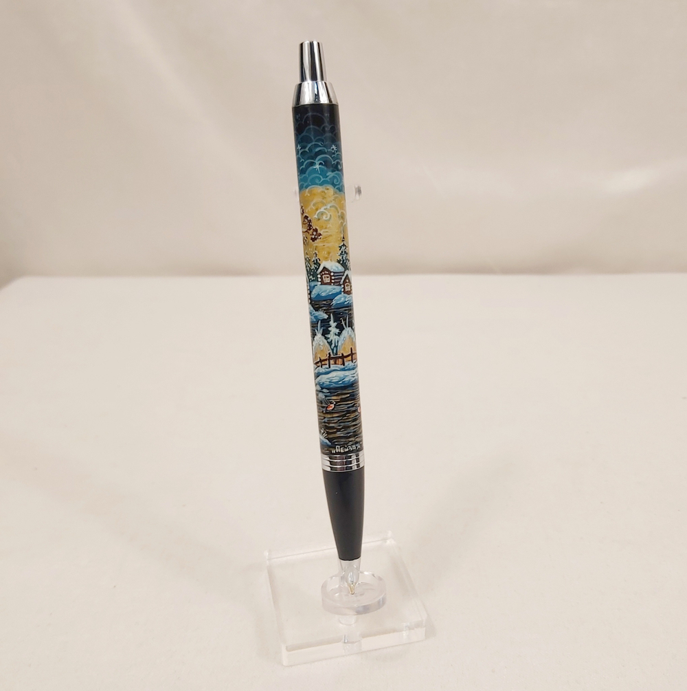 Ручка "Деревенский пейзаж" с ручной росписью Палех в футляре