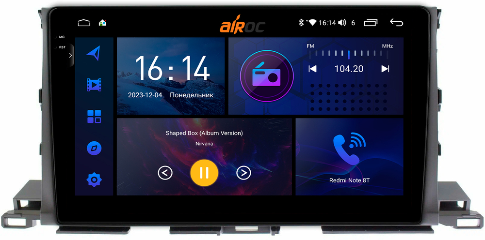 Магнитола для Toyota Highlander 3 2014-2020 (поддержка кругового обзора) - AIROC 2K RI-1112 Android 12, QLed+2K, ТОП процессор, 8/128Гб, CarPlay, SIM-слот