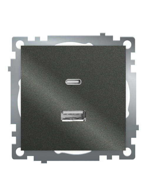 Розетка 2-местная USB + type C (механизм), 250В, 3А, max 20W, серия Катрин, графит, GLS10-7116-06 50052