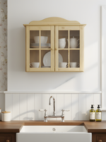 Шкаф навесной Бритта 2 двери 2 полки с карнизом из массива сосны для кухни и ванной, без отделки