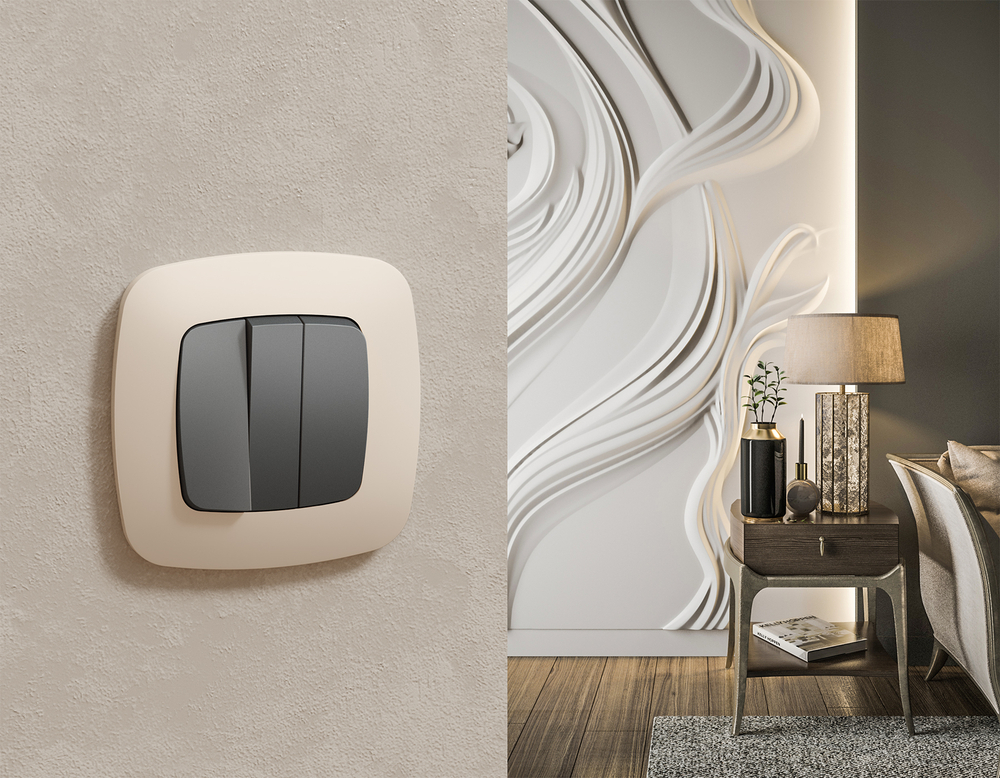 MO655010 Комплект механизма 3-кл выключателя OMEGA Антрацит серый 10A-250V QUANT (OP6550, VM133)