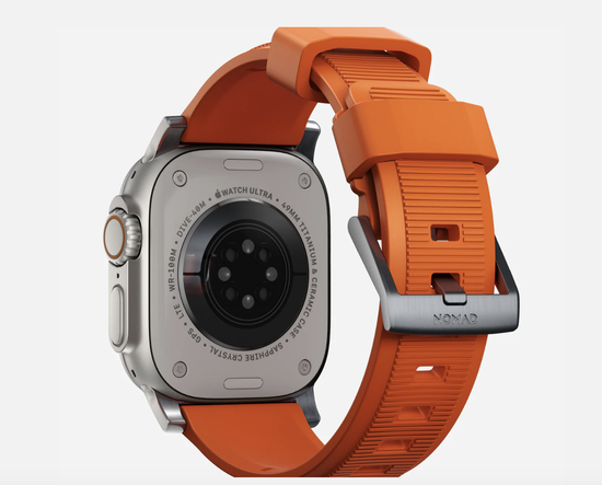 Ремешок Nomad Rugged Strap, orange/silver - Apple Watch Ultra (49mm) 8/7 (45mm)/6/SE/5/4 (44mm)/3/2/1 (42mm), оранжевый
