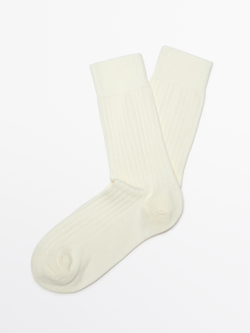 Massimo Dutti Носки в рубчик из смеси хлопка, кремовый