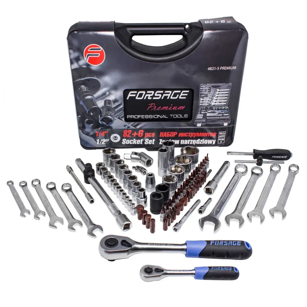 Набор инструментов 82+6пр.1/4''1/2''(6гр.)+(головка-бита 1/4''T40 Forsage F-4821-5 PREMIUM