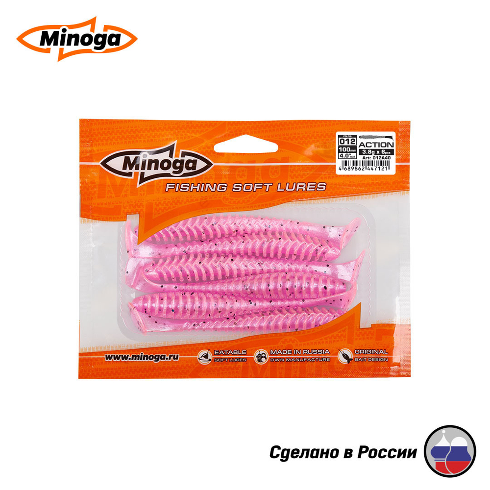 Силиконовая приманка "Minoga" ACTION 4,0"(6шт) 100мм, 3,8 гр, цвет 012