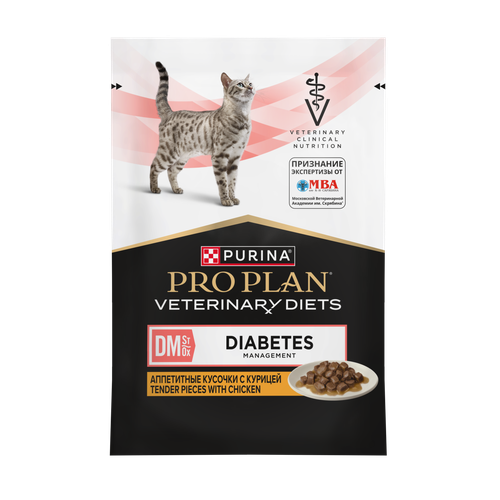 Purina Pro Plan Veterinary Diet DIABETES (DM) Влажный корм для кошек при диабете, кусочки с курицей, 85 г