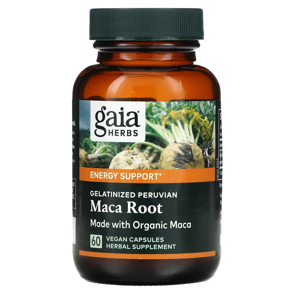 Gaia Herbs, желатинизированный корень перуанской маки, 60 веганских капсул (500 мг в 1 капсуле)