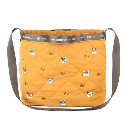 Сумка стеганая женская с котами Маруке через плечо на молнии "NEKOMARUKE", желтый, 24-7674-1, KUSUGURU