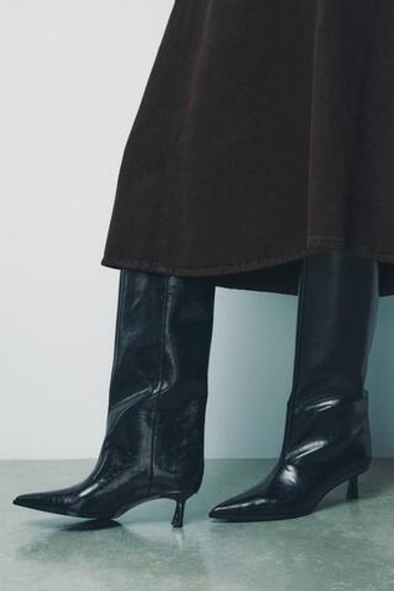 ZARA САПОГИ НА СРЕДНЕМ ТОНКОМ КАБЛУКЕ, ЧЕРНЫЙ