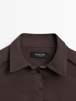 Massimo Dutti Рубашка из струящегося атласа, темно-гранатовый
