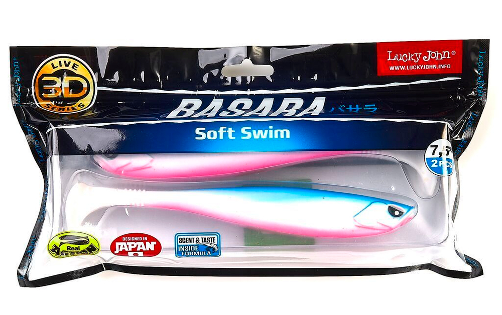 Виброхвост LUCKY JOHN Basara Soft Swim 3D, 7.5in (190 мм), цвет PG05, 2 шт.