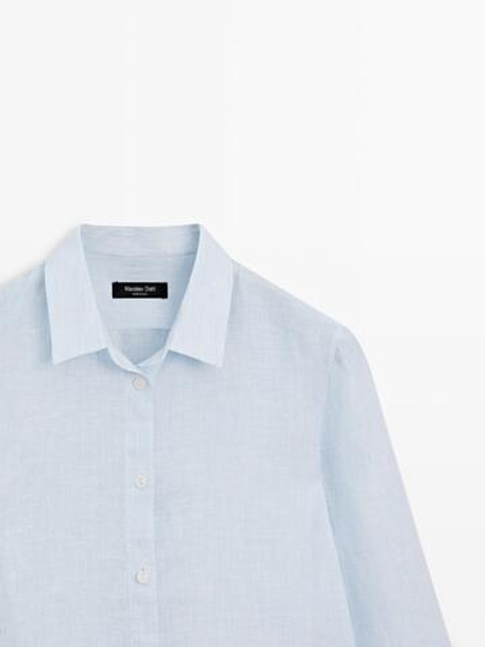Massimo Dutti Рубашка из 100% льна, небесно-голубой