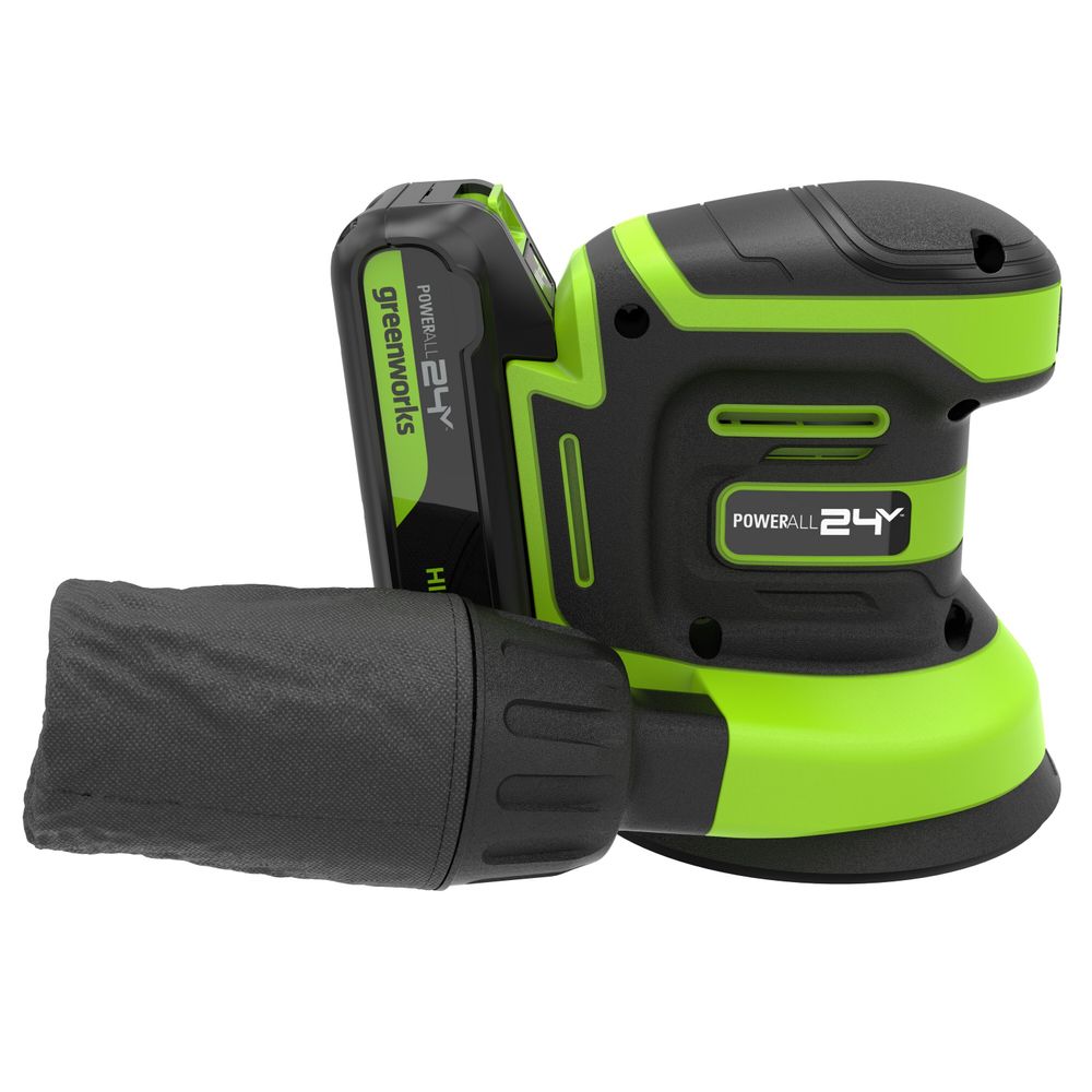 Эксцентриковая шлифмашина акк. Greenworks OS325, 24V, 125 мм, 5000-8000-11000 об/мин, амплитуда 2.4 мм,1х2Ач,ЗУ,кор (3100907CUA)