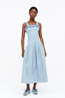 GANNI БАЛЕТКИ НА ШНУРОВКЕ, ВЫЦВЕТШИЙ СИНИЙ