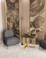 Журнальный столик Тоби 61*61 черный мрамор сталь золото