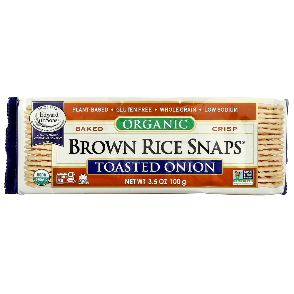 Edward & Sons, Organic Baked Crisp Brown Rice Snaps®, органический запеченный рис, обжаренный лук, 100 г (3,5 унции)