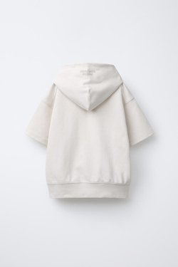 ZARA КОМПЛЕКТ ИЗ ТОЛСТОВКИ И ШОРТОВ INTERLOCK, ЭКРЮ