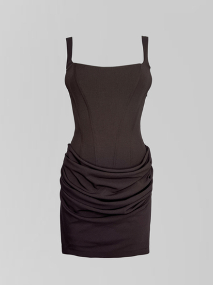 Платье Agdali Brand 1051 короткое однотонное на лямках со шнуровкой на спине