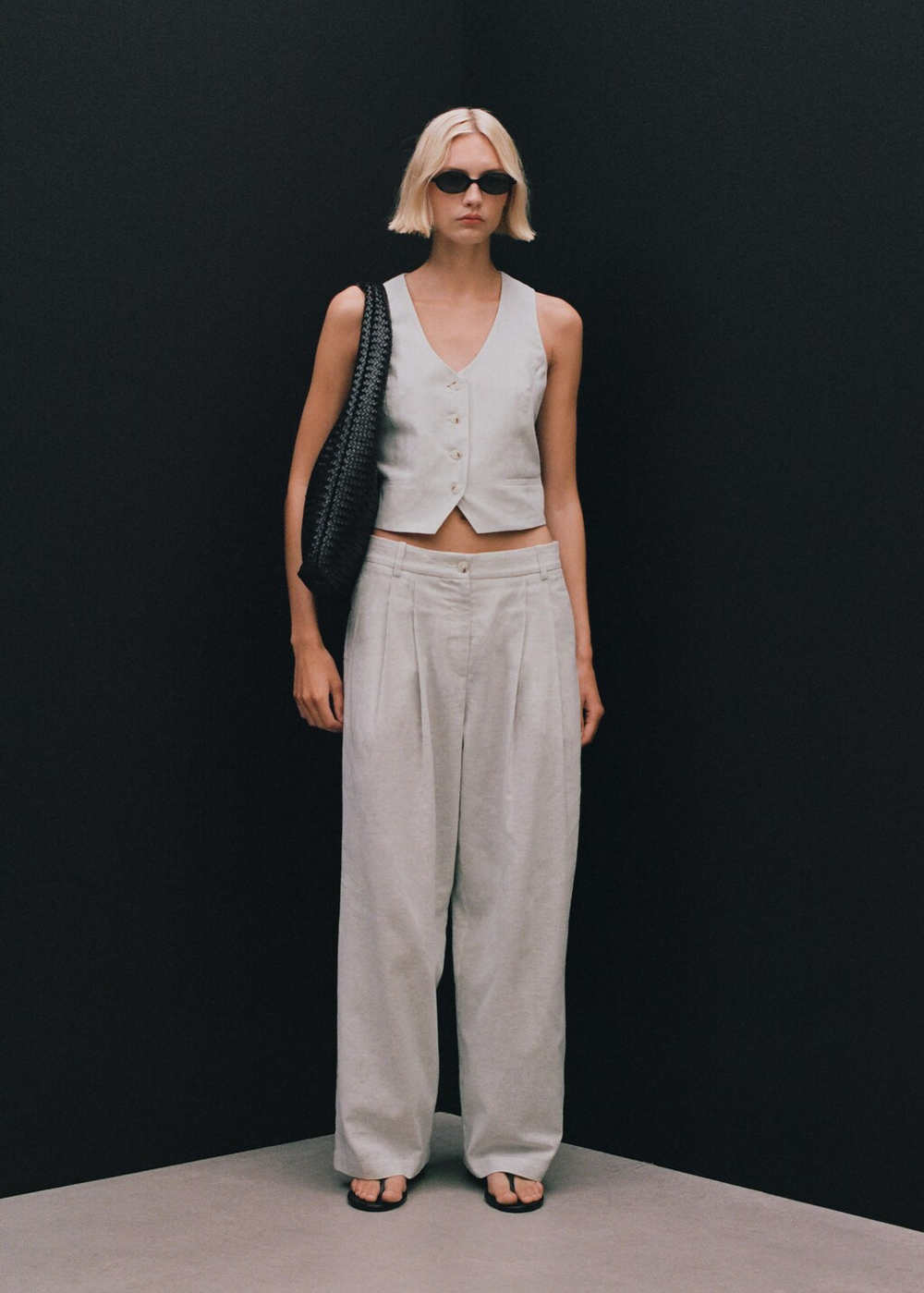 Прямые костюмные брюки из смесового льна