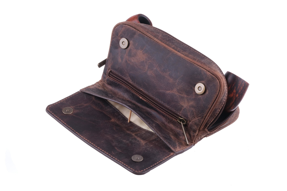 Сумка P&A для 2 трубок и табака, натуральная буйволиная кожа, подарочная упаковка