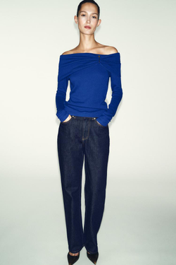 ZARA ТОП ИЗ МЯГКОЙ ТКАНИ С ПРЯЖКОЙ, ЯРКО-СИНИЙ