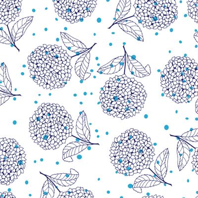 Seamless pattern of Hydrangea flowers.