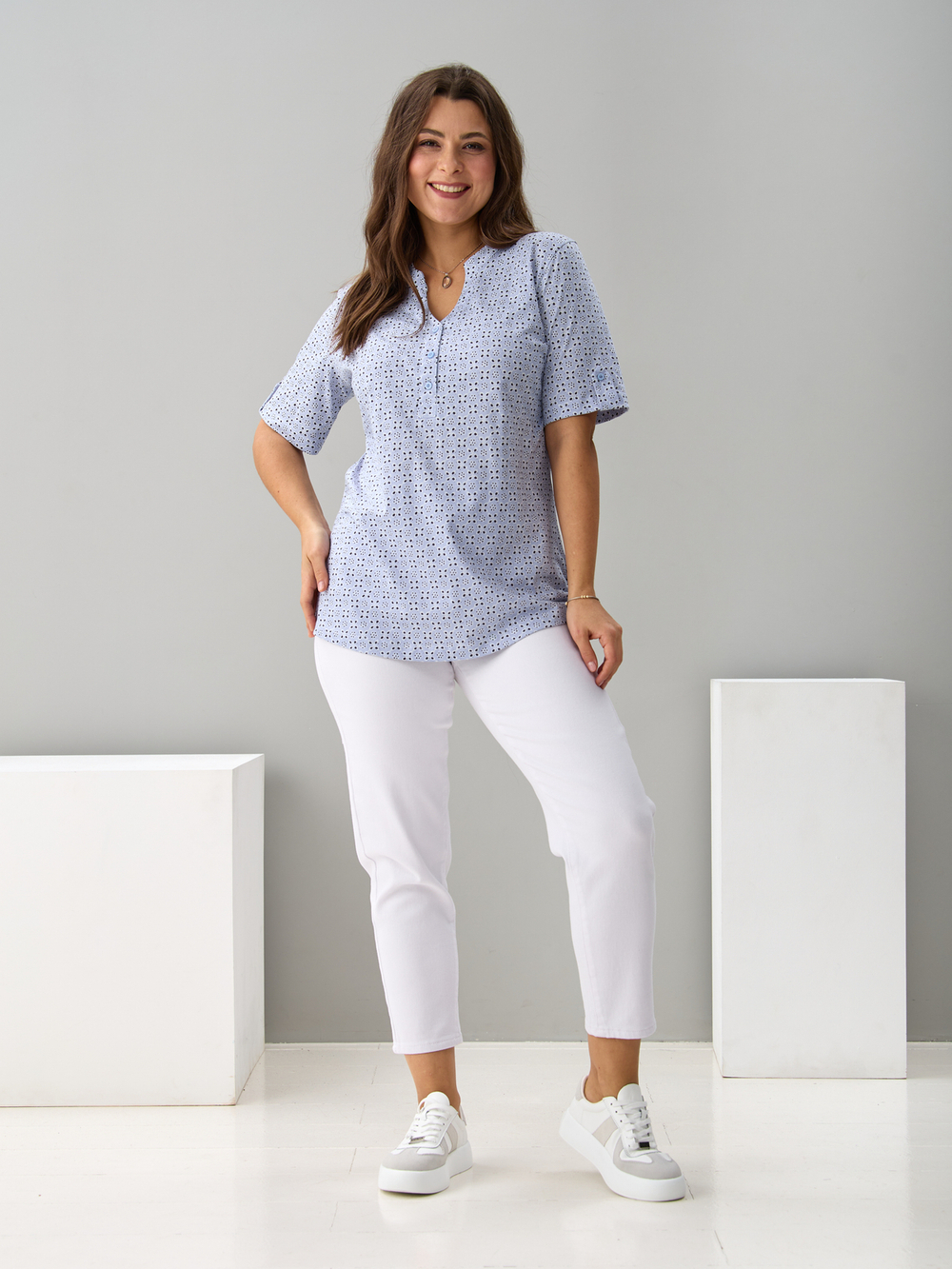 Блузка БЛ-122/ришелье-голубой