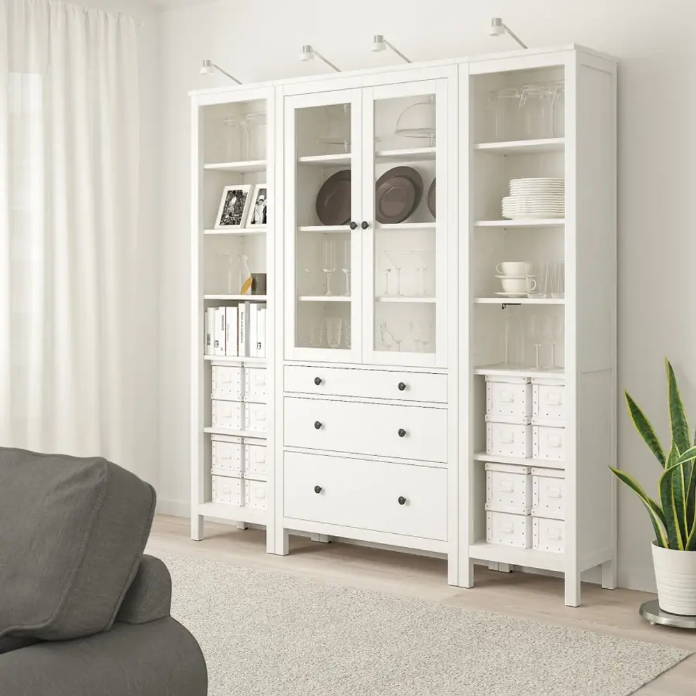 Шкаф со стеклянными дверцами - IKEA HEMNES/ ХЕМНЭС  ИКЕА,188x197х37 см, белый,