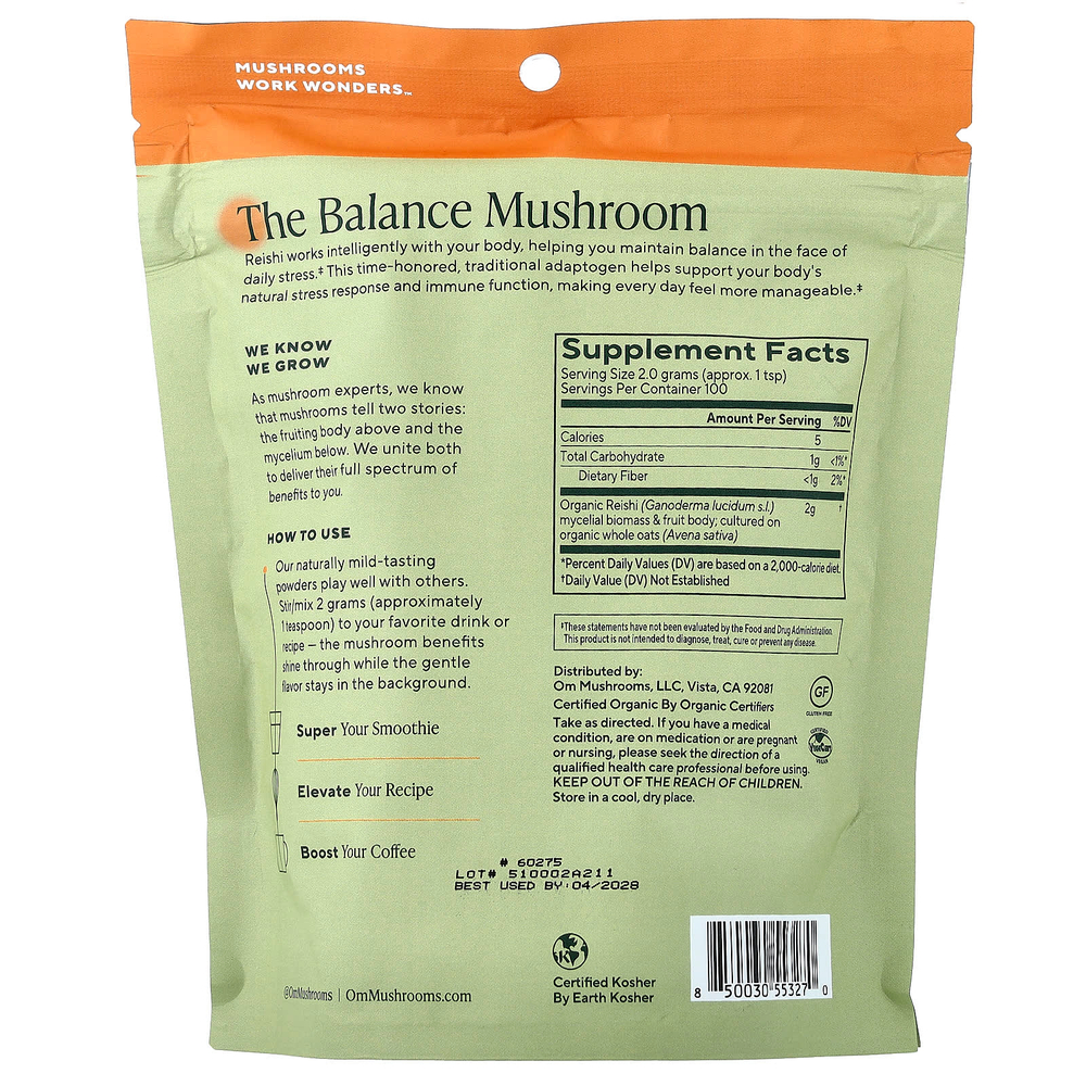 Om Mushrooms, Грибной порошок, рейши, 200 г (7,05 унции)