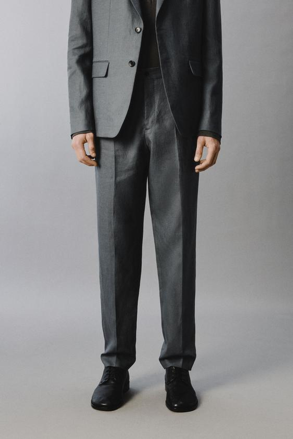 ZARA КОСТЮМНЫЕ БРЮКИ ИЗ 100% ЛЬНА, СЕРО-СИНИЙ