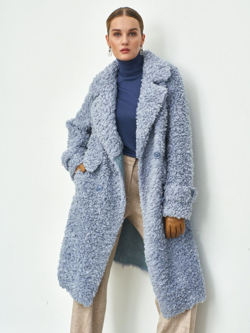 Премиальная шуба чебурашка Люкс эко-мех, голубая, SilverFox