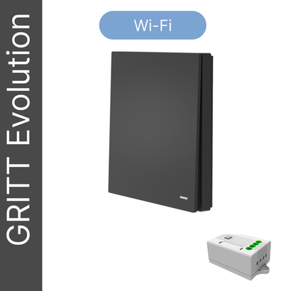 Умный беспроводной выключатель GRITT Evolution 1кл. антрацит комплект: 1 выкл. IP67, 1 реле 1000Вт 433 + WiFi с управлением со смартфона, EV221110BLWF