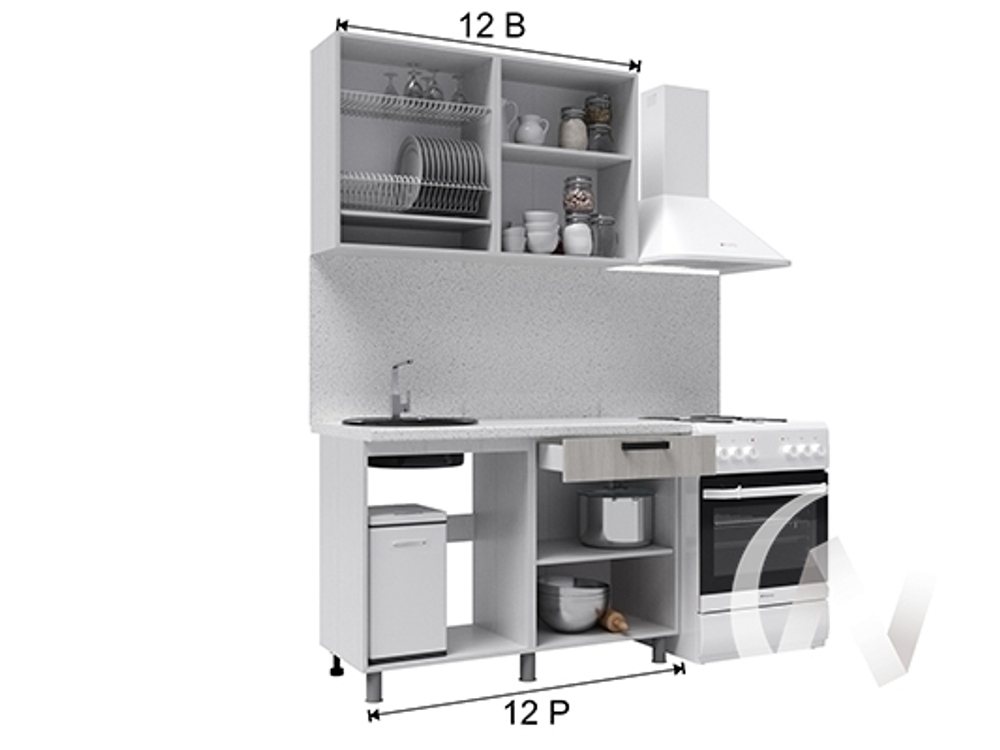 Кухня Элиана 1.2м (корпус белый/ясень анкор светлый) 38мм мрамор итальянский