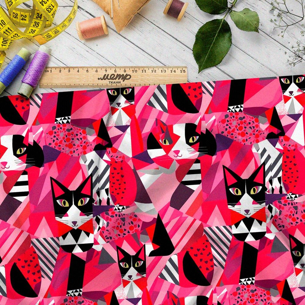 Ткань Барби графические коты