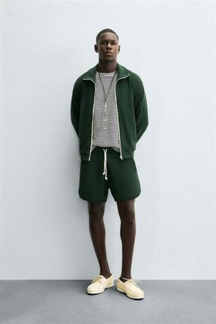 ZARA БЕРМУДЫ ЖАККАРДОВОЙ ТЕКСТУРЫ, ТЕМНО-ЗЕЛЕНЫЙ