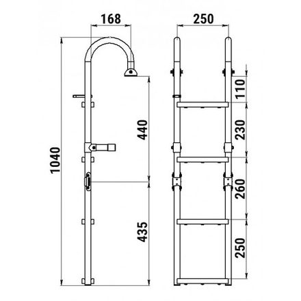 Трап складной с горизонтальным креплением, 4 ступени ироко (ширина 250мм.)