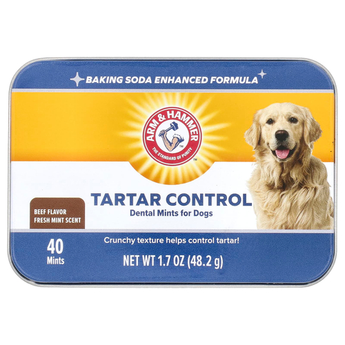 Arm & Hammer, леденцы от зубного камня, для собак, со вкусом свежей мяты, говядина, 40 леденцов, 48,2 г (1,7 унции)