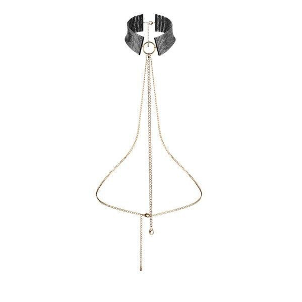 Чёрный ошейник с цепочками Desir Metallique Collar (Цвет: черный с золотым)