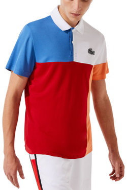 Мужское теннисное поло Lacoste Men’s Lacoste SPORT Breathable Colour-block Piqué Polo Shirt - white/blue