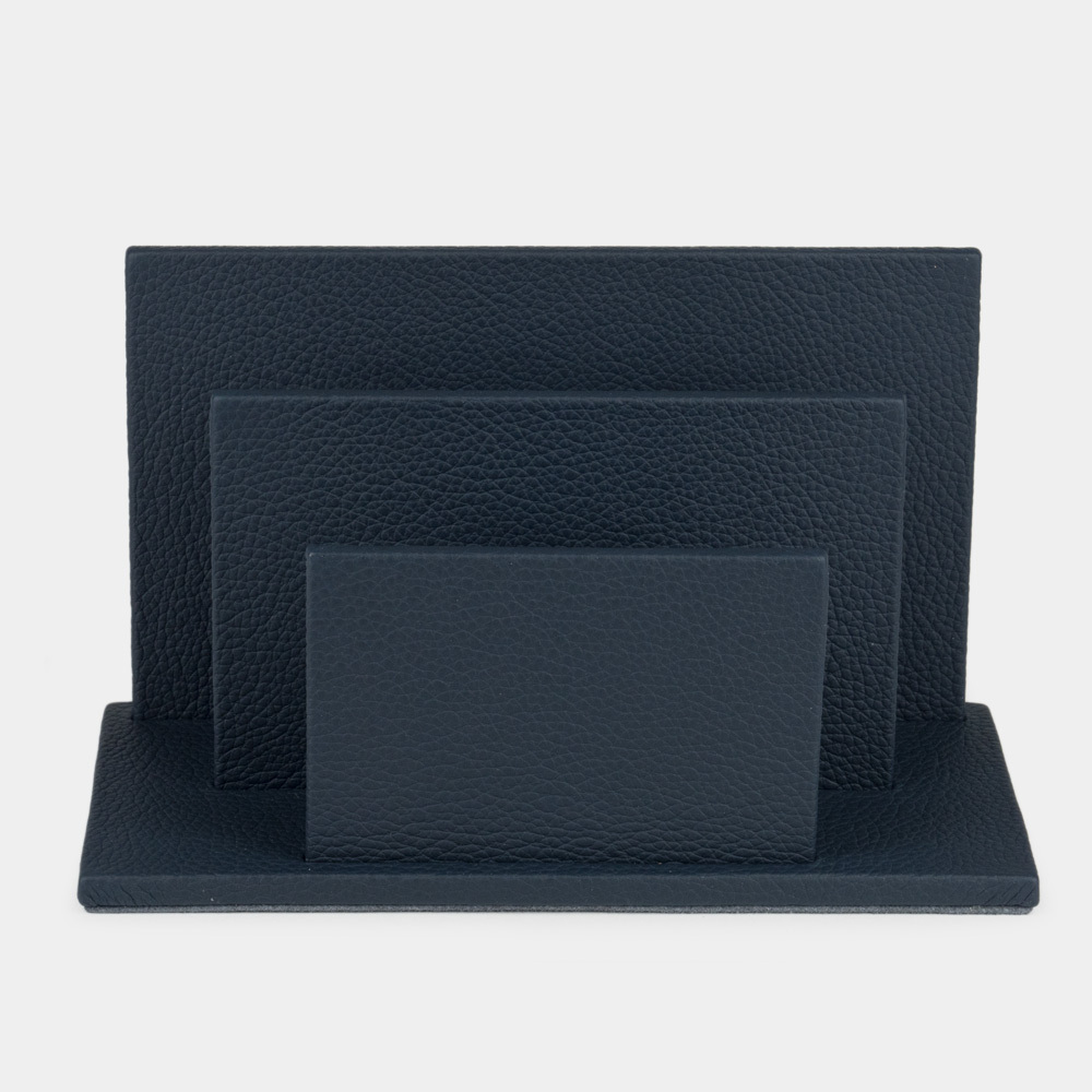 Подставка для визиток и бумаг из натуральной кожи теленка, синего цвета