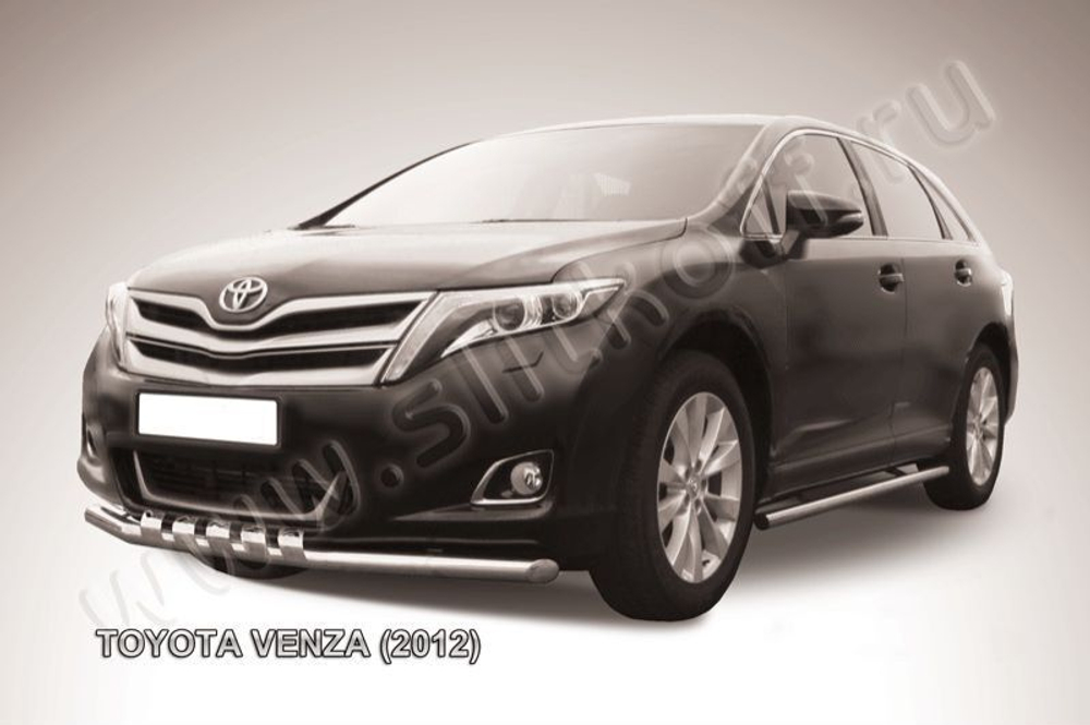 Защита переднего бампера (нержавейка) Toyota Venza (2012-2017) d57 с декор элем (черный)
