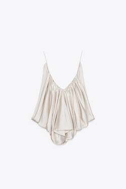 ZARA АТЛАСНЫЙ ТОП С ДРАПИРОВКОЙ — ZW COLLECTION, ЭКРЮ
