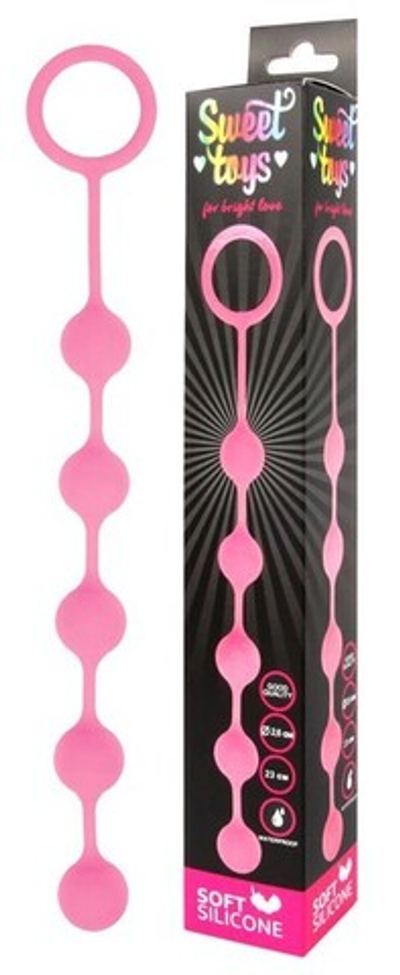 Розовая силиконовая анальная цепочка (Цвет: розовый)