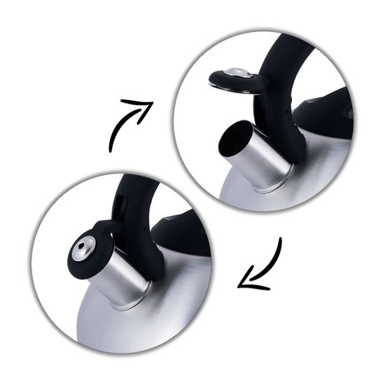 Чайник 3 л. из нержавеющей стали со свистком Kamille KM 0692B и черной бакелитовой ручкой