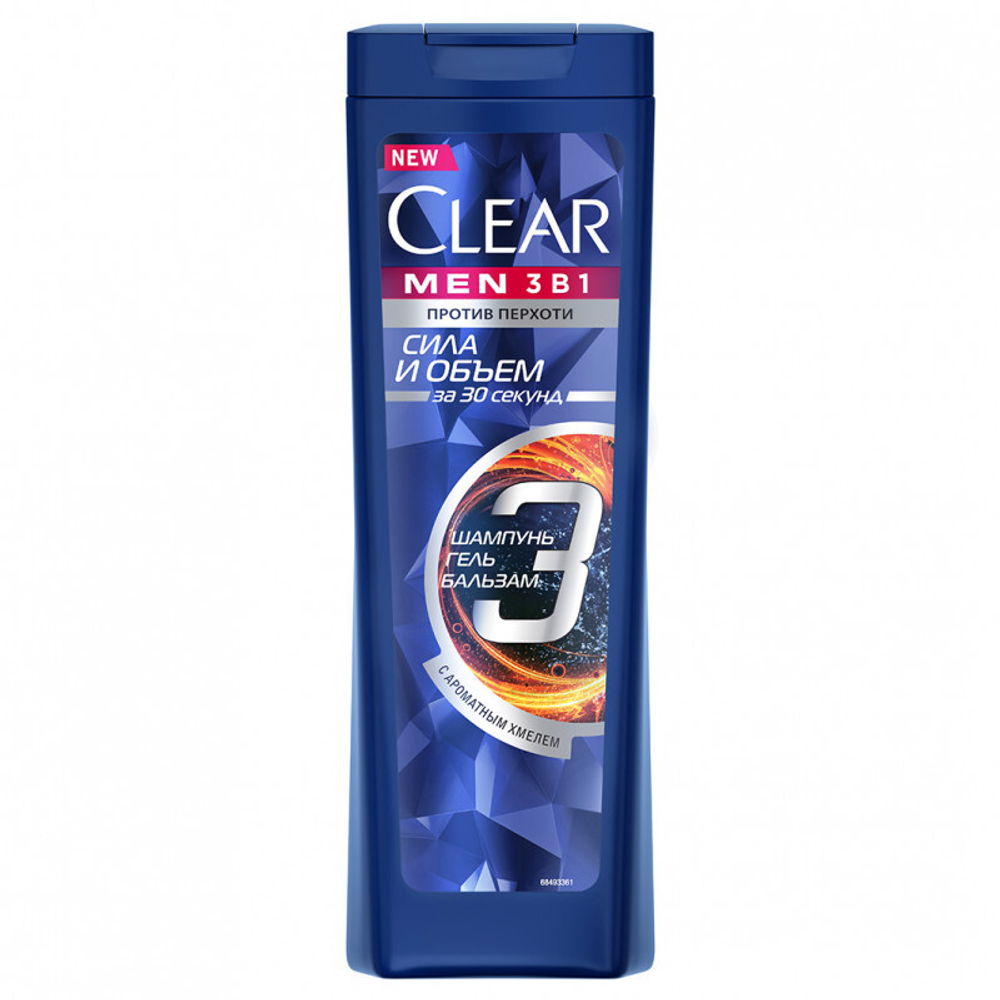CLEAR MEN Шампунь-бальзам, гель 3в1 Объем и Сила 400 мл (90745)